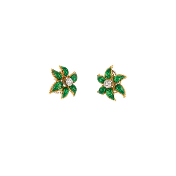 Set din aur de 18k cu email verde si diamante naturale