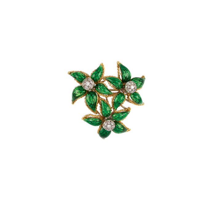 Set din aur de 18k cu email verde si diamante naturale