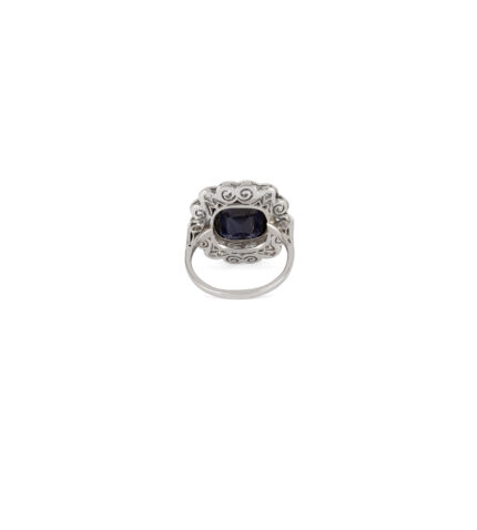 Inel Art Deco din platina cu safir si diamante naturale