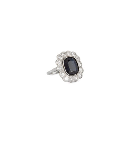 Inel Art Deco din platina cu safir si diamante naturale