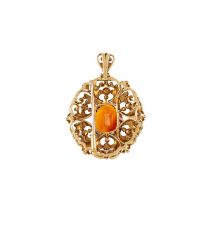 Brosa pandant vintage din aur de 18k cu citrin si diamante naturale