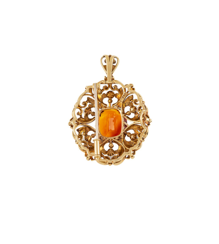 Brosa pandant vintage din aur de 18k cu citrin si diamante naturale