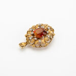 Brosa pandant vintage din aur de 18k cu citrin si diamante naturale