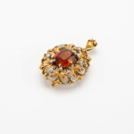 Brosa pandant vintage din aur de 18k cu citrin si diamante naturale