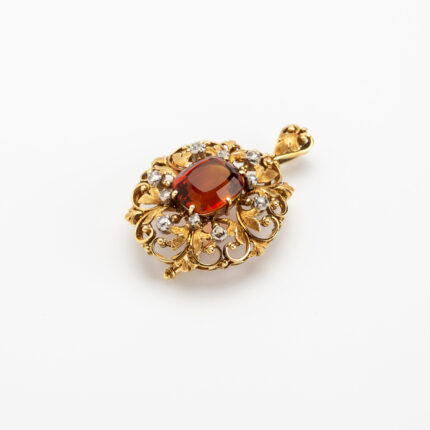 Brosa pandant vintage din aur de 18k cu citrin si diamante naturale