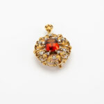 Brosa pandant vintage din aur de 18k cu citrin si diamante naturale