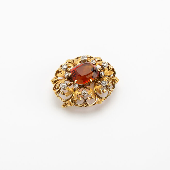 Brosa pandant vintage din aur de 18k cu citrin si diamante naturale