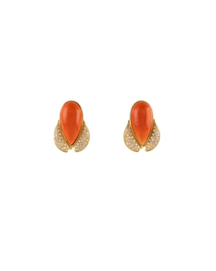 Cercei vintage din aur de 18k cu coral si diamante naturale