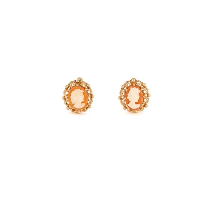Set vintage din aur de 18k si camee sculptate