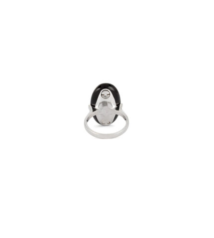Inel Art Deco din aur alb de 18k cu onix si diamante naturale