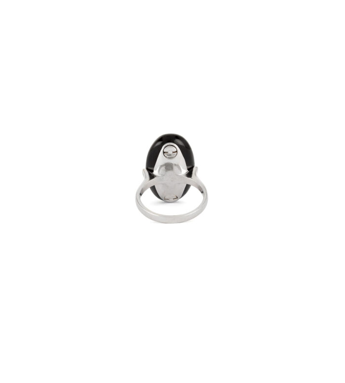 Inel Art Deco din aur alb de 18k cu onix si diamante naturale