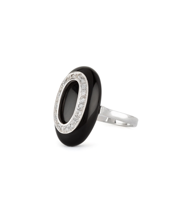 Inel Art Deco din aur alb de 18k cu onix si diamante naturale