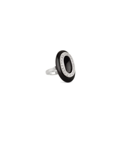 Inel Art Deco din aur alb de 18k cu onix si diamante naturale