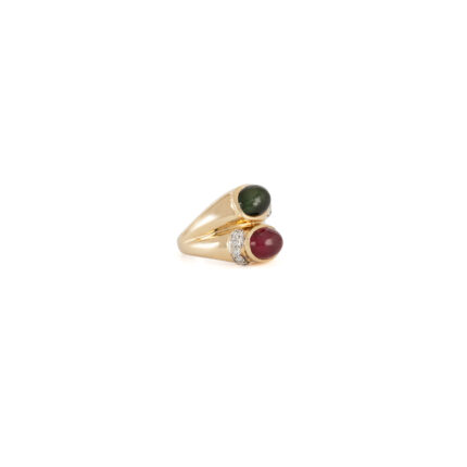Inel din aur de 14k cu turmalina rosie, verde si diamante naturale