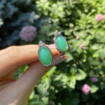 Cercei din aur alb de 14k, calcedonie si diamante naturale