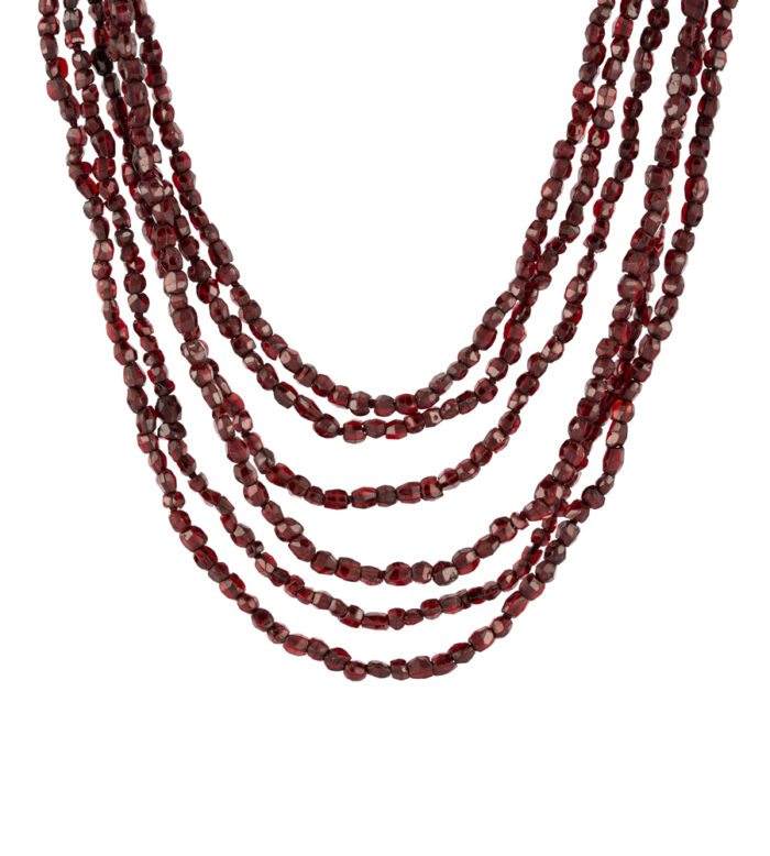 Colier vintage cu granate naturale si cheita din aur de 14k