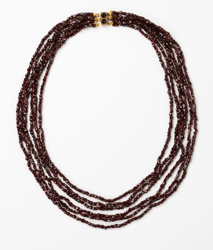 Colier vintage cu granate naturale si cheita din aur de 14k