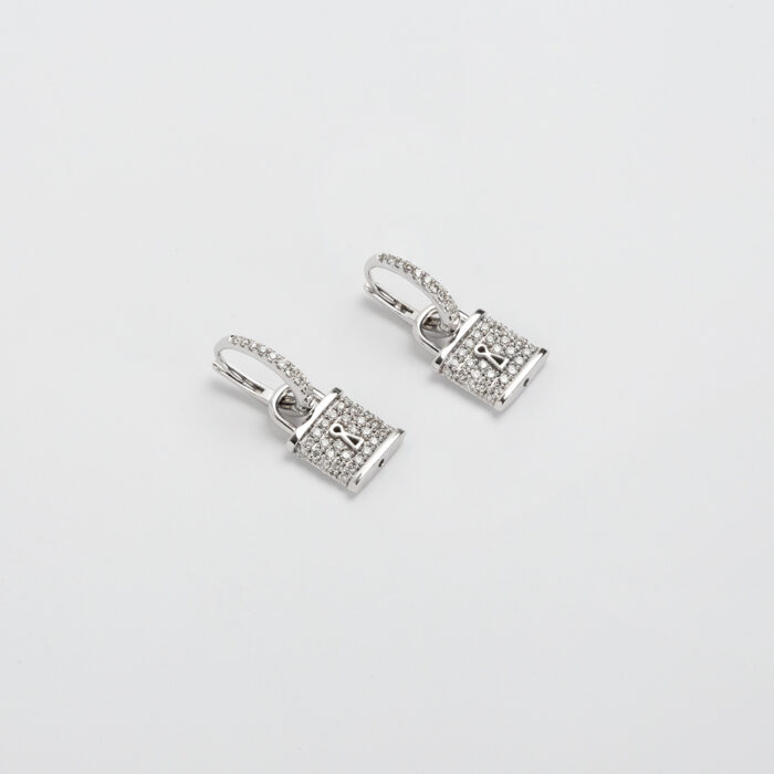 Cercei 2 in 1 din aur alb de 18k cu diamante naturale