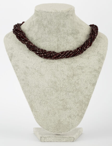 Colier vintage cu granate, cheita din aur de 18k si argint cu diamante si rubine naturale