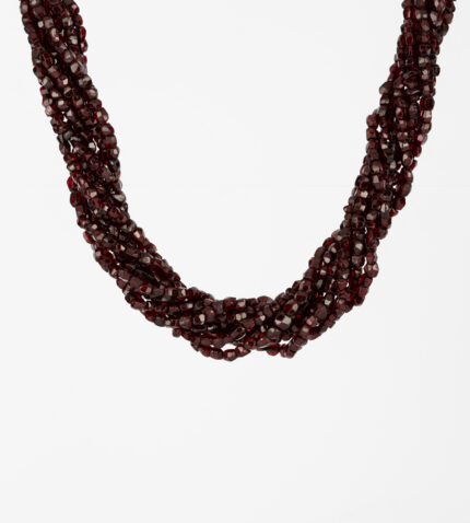 Colier vintage cu granate, cheita din aur de 18k si argint cu diamante si rubine naturale