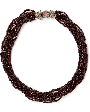 Colier vintage cu granate, cheita din aur de 18k si argint cu diamante si rubine naturale