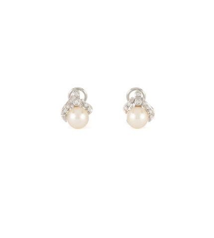 Cercei din aur alb de 18k cu perle si diamante naturale