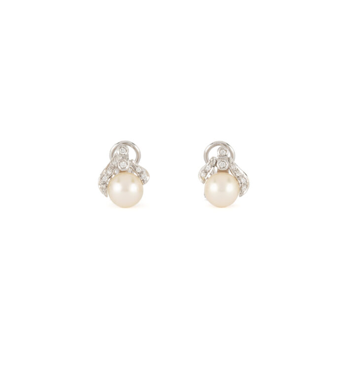 Cercei din aur alb de 18k cu perle si diamante naturale