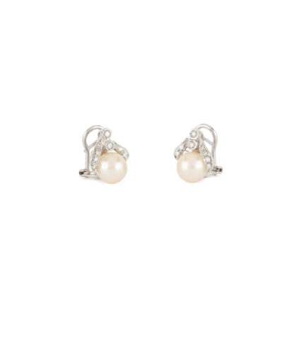 Cercei din aur alb de 18k cu perle si diamante naturale