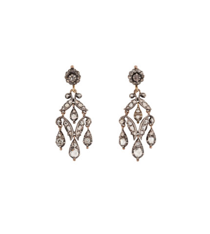 Cercei Art Nouveau din aur de 18k si argint cu diamante naturale