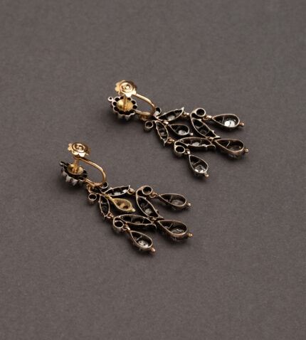 Cercei Art Nouveau din aur de 18k si argint cu diamante naturale