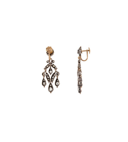 Cercei Art Nouveau din aur de 18k si argint cu diamante naturale