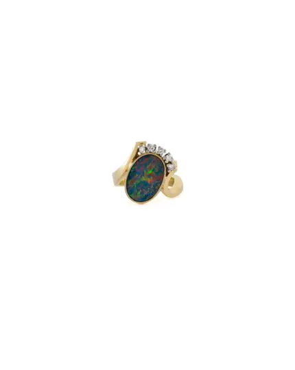 Creatie din aur de 14k cu opal australian si diamante naturale