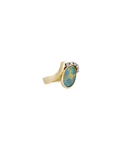 Creatie din aur de 14k cu opal australian si diamante naturale
