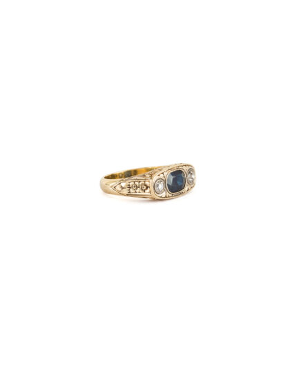 Inel vintage din aur de 18k cu safir si diamante naturale