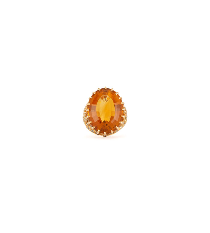 Inel vintage din aur de 20k cu citrin si diamante naturale