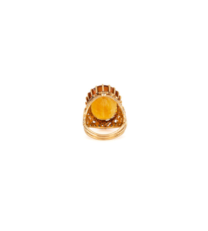Inel vintage din aur de 20k cu citrin si diamante naturale