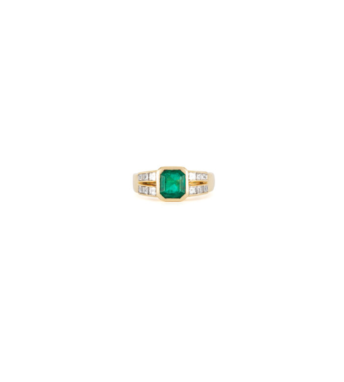 Inel din aur de 18k cu smarald si diamante naturale