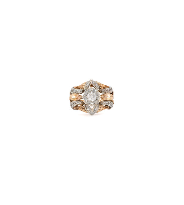 Inel Art Deco din aur de 18k si platina cu diamante naturale