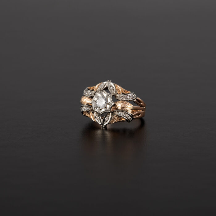 Inel Art Deco din aur de 18k si platina cu diamante naturale