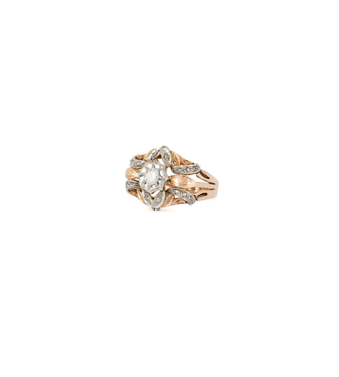 Inel Art Deco din aur de 18k si platina cu diamante naturale