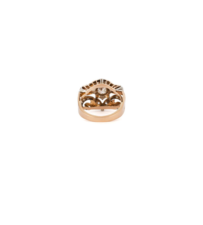 Inel Art Deco din aur de 18k si platina cu diamante naturale