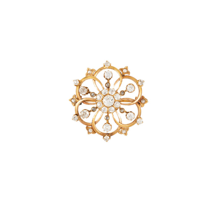 Brosa vintage din aur de 18k cu diamante naturale