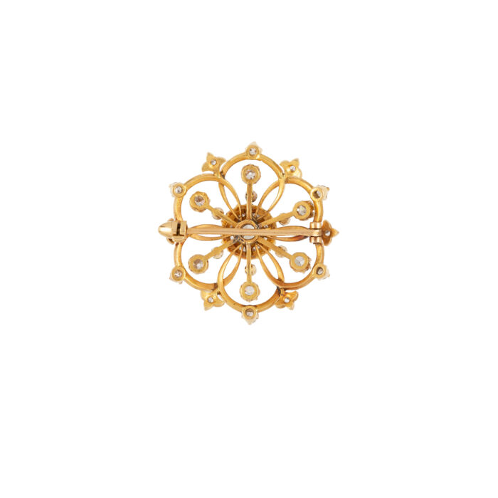 Brosa vintage din aur de 18k cu diamante naturale