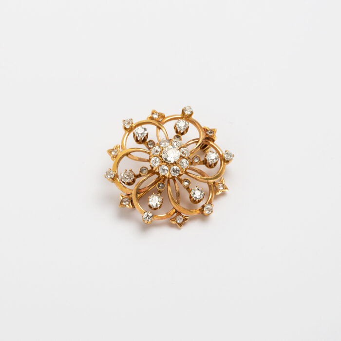 Brosa vintage din aur de 18k cu diamante naturale