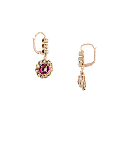 Cercei Art Deco din aur de 18k cu diamante si rubine naturale montate in platina