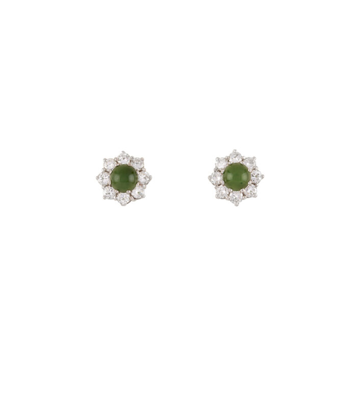 Cercei din aur alb de 18k cu jad si diamante naturale