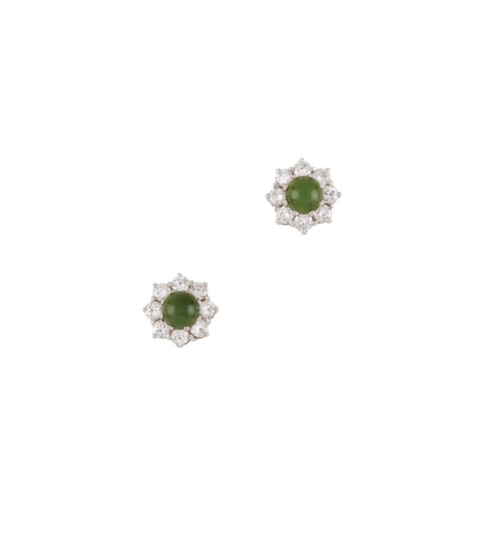 Cercei din aur alb de 18k cu jad si diamante naturale
