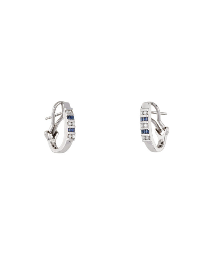 Cercei aur alb de 18k cu safire si diamante naturale