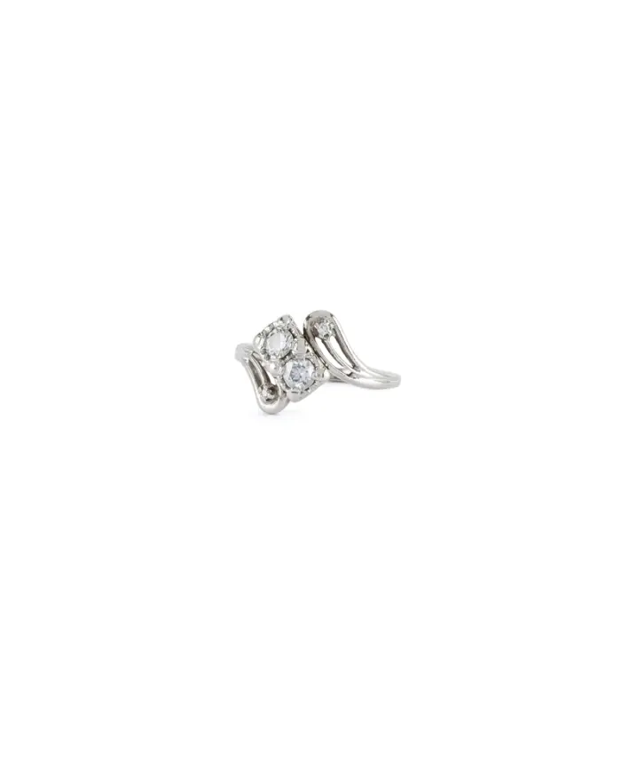 Inel vintage din aur alb de 14k cu diamante naturale