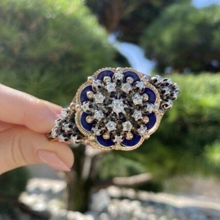 Bratara vintage din aur de 14k cu email si diamante naturale